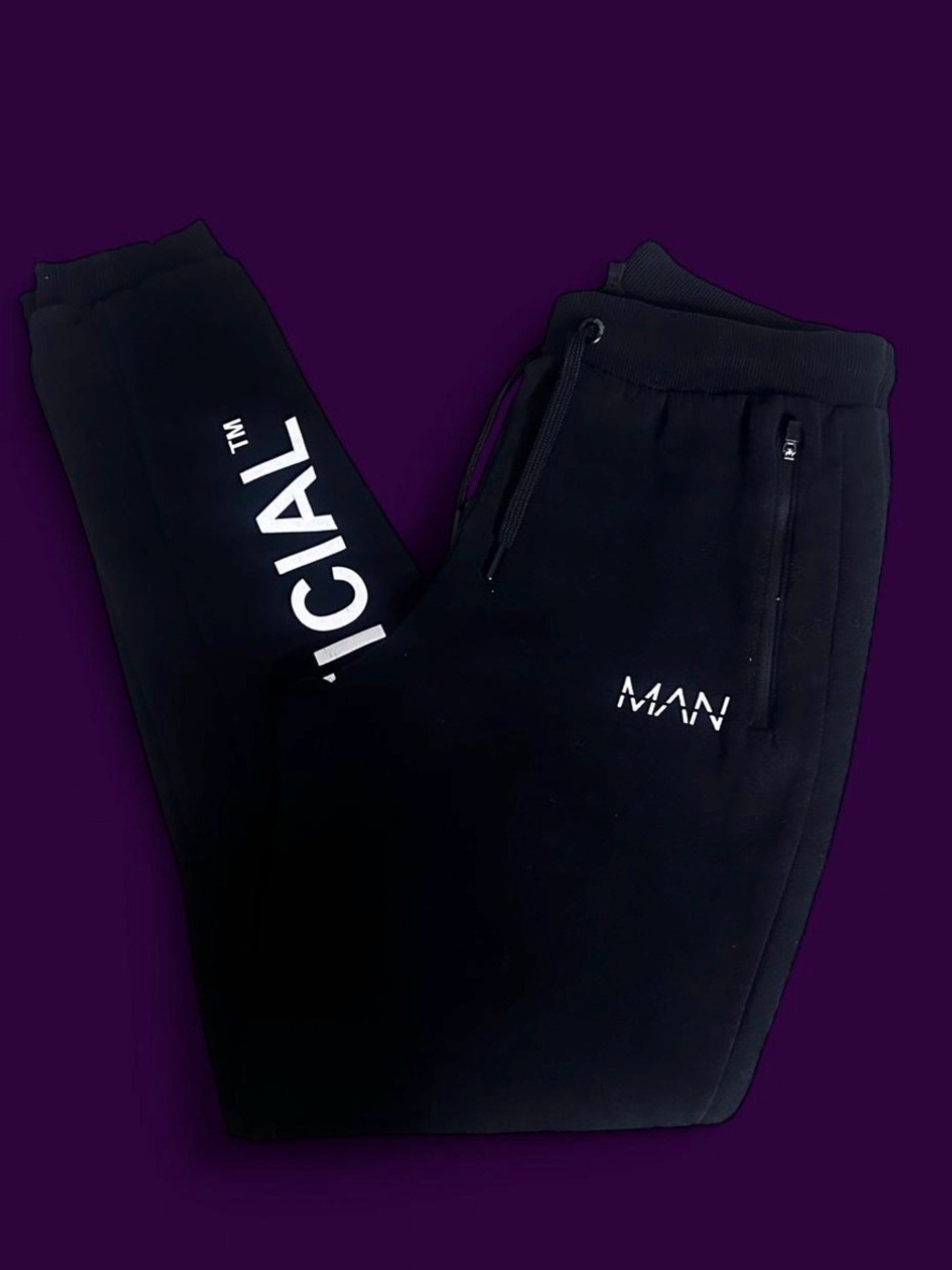 Boohoo Black 'MAN' Logo Jogger Sweatpants